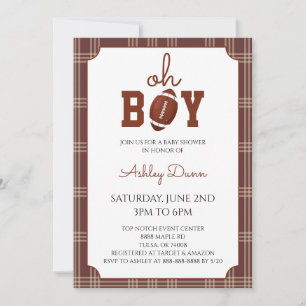 Gingham Football Baby Shower Invitation
