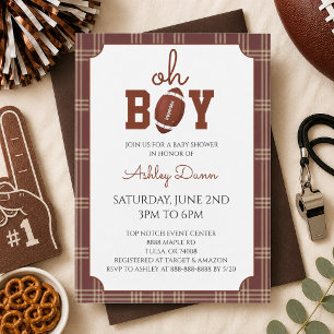 Gingham Football Baby Shower Invitation