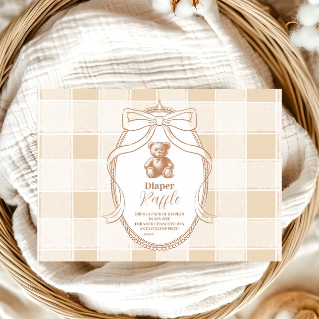 Gingham French Teddy Bear Diapper Raffle Enclosure Card (Creator Uploaded)