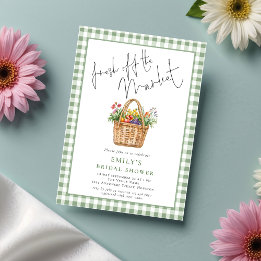 Gingham Fresh off the Market Script Bridal Shower Invitation