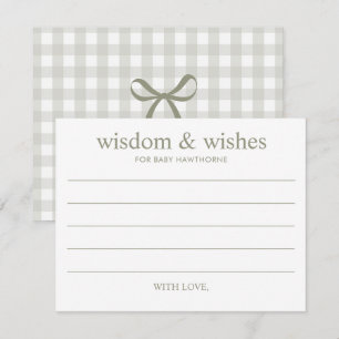 Gingham Gender Neutral Bow Wishes for Baby Shower Advice Card