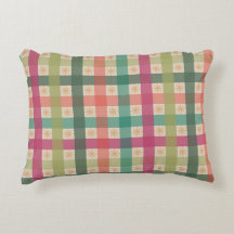 Gingham & Geometric Flowers Pattern Accent Pillow
