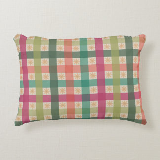 Gingham & Geometric Flowers Pattern Accent Pillow