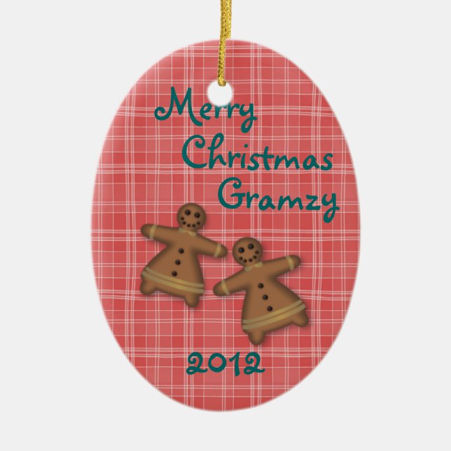 Gingham &  Gingerbread Ornament-customise Ceramic Tree Decoration (Front)