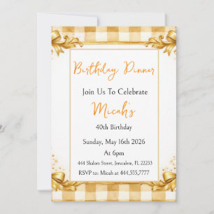 Gingham Gold Beige White Luxury Modern Trendy Chic Invitation