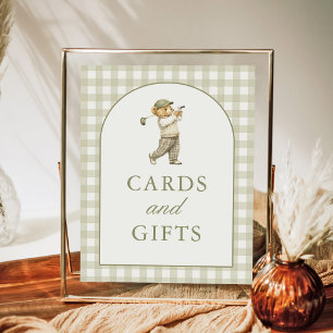 Gingham Golf Boy Baby Shower Cards and Gifts Sign