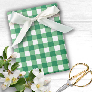 Gingham Green And White Plaid Wrapping Paper