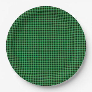 Gingham Green Black Classic Holiday Preppy Fun Paper Plate
