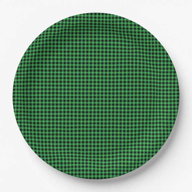 Gingham Green Black Classic Holiday Preppy Fun Paper Plate (Front)