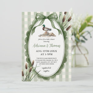 Gingham Green Mallard Duck Baby Shower  Invitation