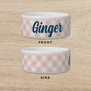 Gingham Green Pink Dog Cat Pet Bowl
