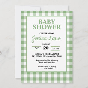 Gingham Green Plaid Baby Shower Invitation