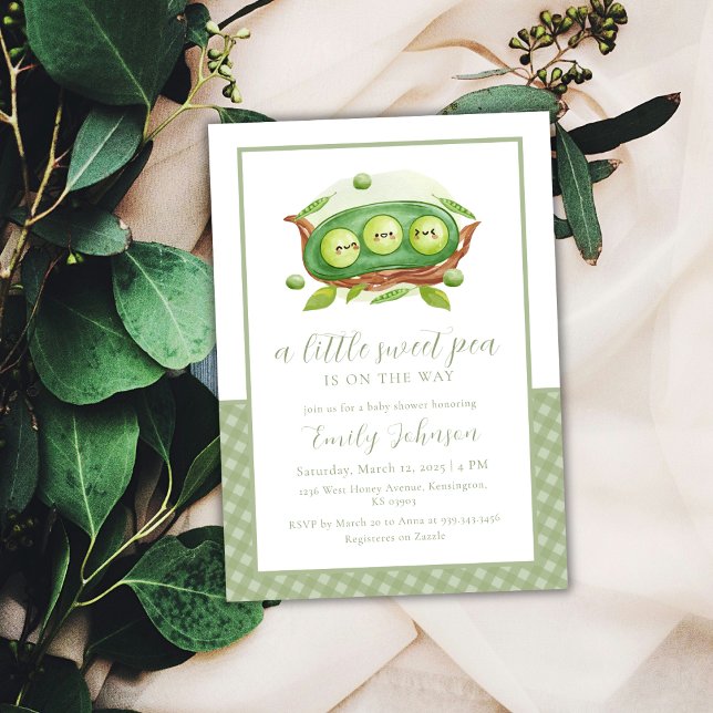 Gingham Greenery Sweet Pea In Pod Baby Shower Invitation (Gingham Greenery Sweet Pea In Pod Baby Shower Invitation)