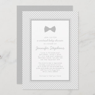 Gingham grey bow tie virtual baby shower invitation