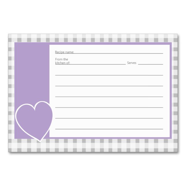 Gingham Grey Chequered Pattern Recipe Cards (Front)