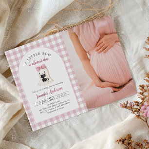 Gingham Halloween Ghost Girl Baby Shower Photo Invitation