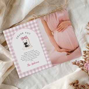 Gingham Halloween Ghost Girl Baby Shower Photo Thank You Card