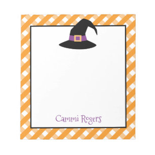Gingham Halloween Witch Hat Personalized Notepad