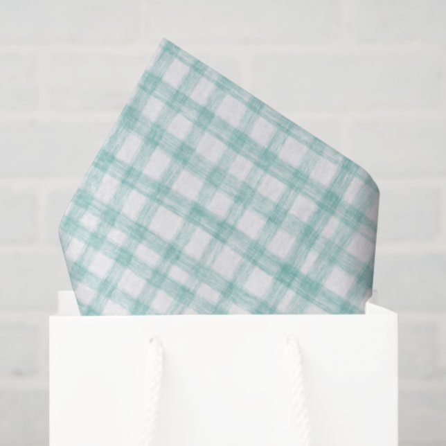 Gingham Hand-Drawn Modern Cute Green White Preppy Tissue Paper (Gift Bag)