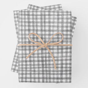 Gingham Hand-Drawn Modern Cute Grey White Preppy Wrapping Paper Sheet