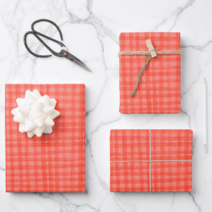 Gingham Hand-Drawn Modern Cute Red Pink Preppy Wrapping Paper Sheet