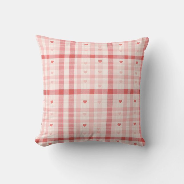 Gingham Hearts • Classic Sweet Valentine Seamless  Cushion (Front)