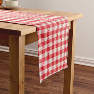 Gingham Heritage Print Plaid Red and White Chequer Short Table Runner