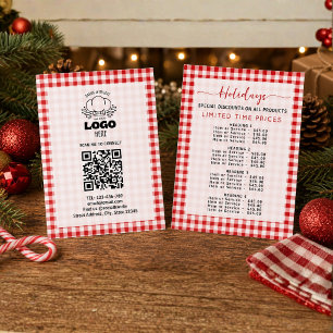 Gingham Holiday Special Christmas Price List Menu