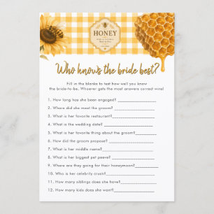 Gingham Honeycomb Bee Bridal Shower Game Card