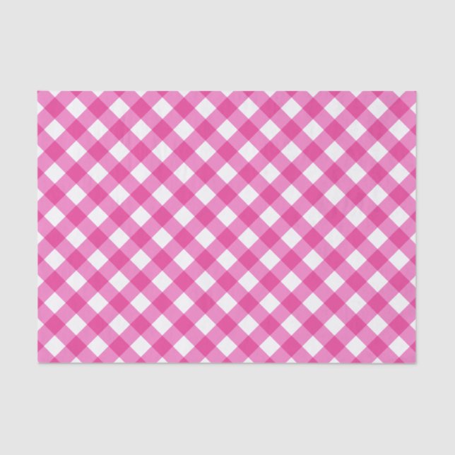 Gingham Hot Pink And White Pattern Tissue Paper (Front)