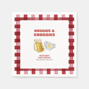 Gingham Huggies Chuggies Beer Diaper Baby Shower Napkin