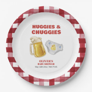 Gingham Huggies Chuggies Beer Diaper Baby Shower  Paper Plate