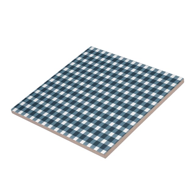 Gingham Indigo Blue Pattern Ceramic Tile (Side)