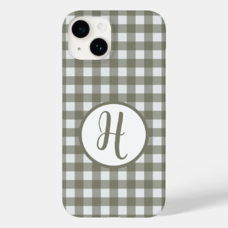 Gingham Initial Monogram Circle Sage Green Checks Case-Mate iPhone 14 Case