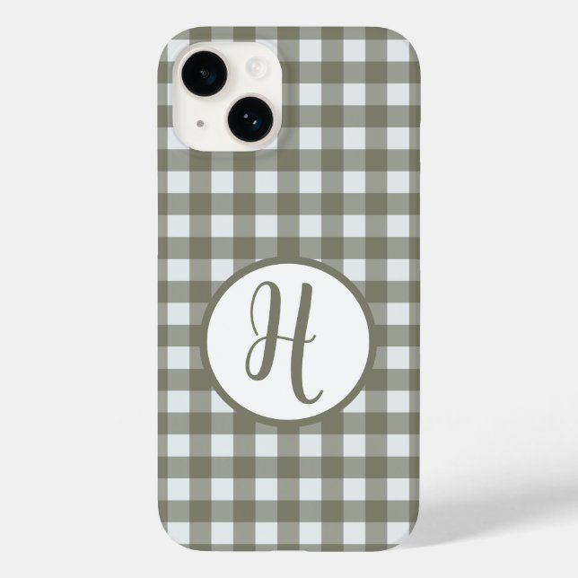 Gingham Initial Monogram Circle Sage Green Checks Case-Mate iPhone Case (Back)
