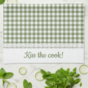 Gingham Lace and Name in Highland Green Tea Towel