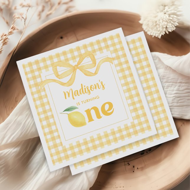 Gingham Lemon Themed 1st Birthday Napkin (Creator Uploaded)