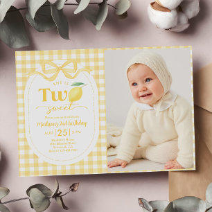 Gingham Lemon Themed 2nd Birthday Photo Invitation