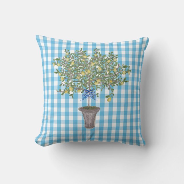 Gingham Lemons Lemon Tree  Cushion (Front)