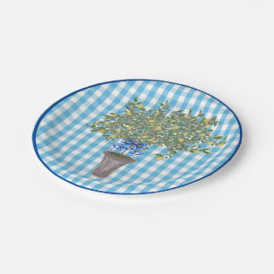 Gingham Lemons Lemon Tree Paper Plate