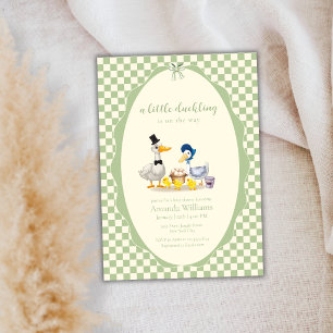 Gingham Little Duckling Family Duck Baby Shower Invitation
