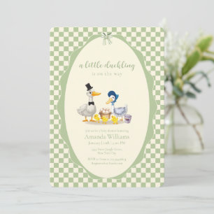 Gingham Little Duckling Family Duck Baby Shower Invitation
