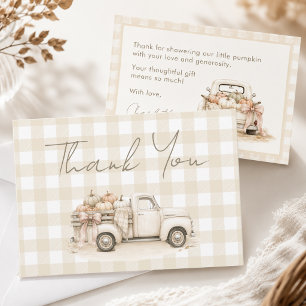 Gingham Little Pumpkin Truck Fall Baby Shower Thank You Card