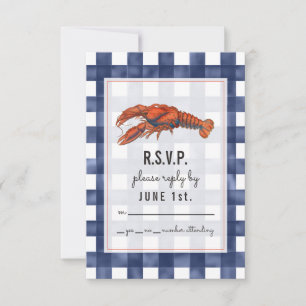 Gingham Lobster Rustic Wedding RSVP Card