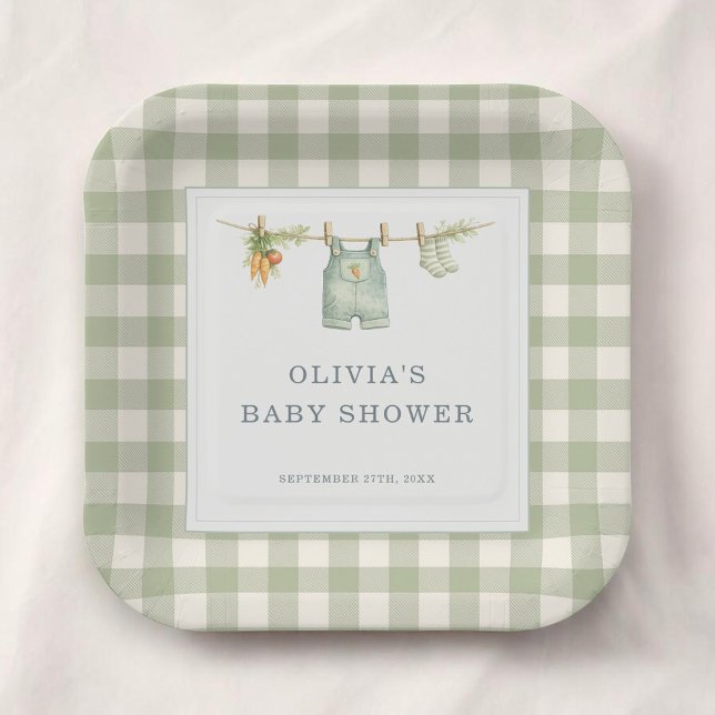 Gingham Locally Grown Baby Shower Party Paper Plate (Creator Uploaded)