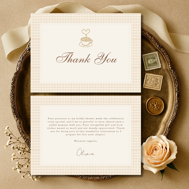 Gingham Love is Brewing Coffee Bridal Shower Thank You Card (Creator Uploaded)