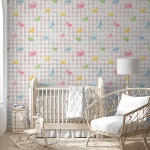 Gingham macaron pink wallpaper