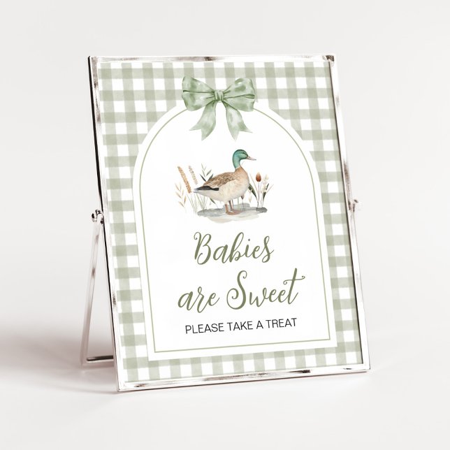 Gingham Mallard Duck Baby Babies are Sweet Sign (Sage Green Gingham Mallard Duck Hunting Country Baby Shower Sign)
