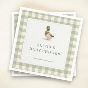 Gingham Mallard Duck Baby Shower Party Napkin