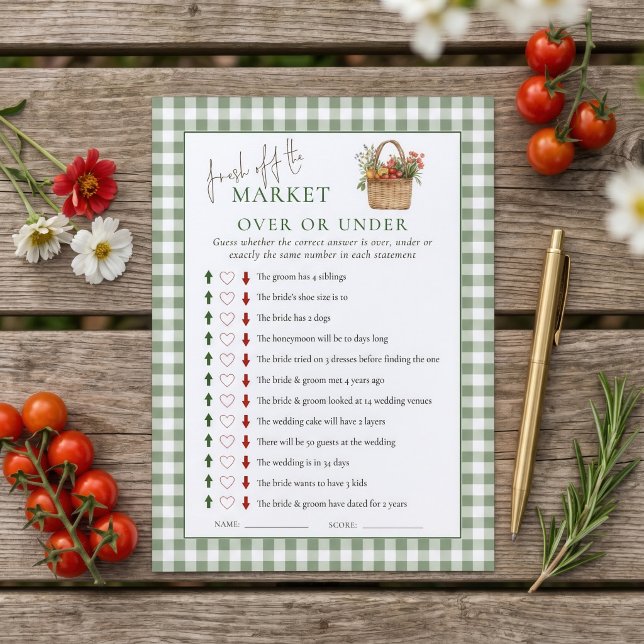 Gingham Market Over Under Bridal Shower Game card (Creator Uploaded)